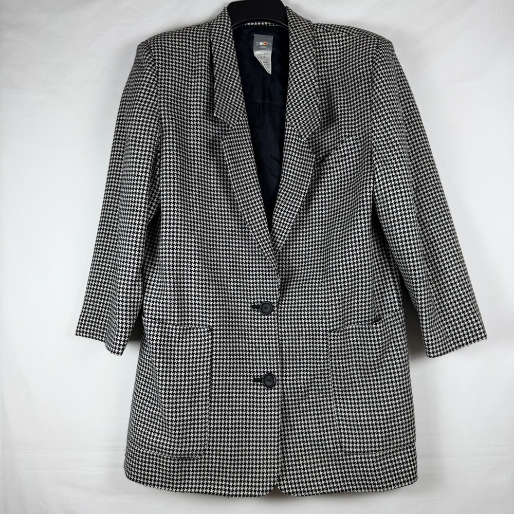 Vintage Women's Houndstooth Blazer Jacket Size 8 Gray Academia Japan Made 90’s